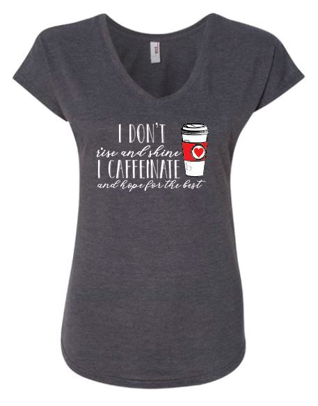 I Caffeinate Ladies V-Neck T-Shirt
